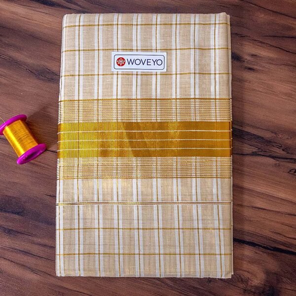 Kerala Kasavu Cotton Saree with Blocks