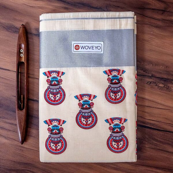 Kathakali Mural Print Kerala Cotton Saree