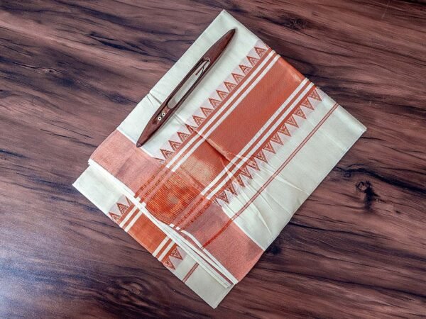 Temple Design Copper Zari Kerala Cotton Saree - Image 2