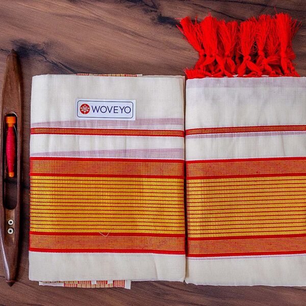 Kerala Cotton Set Mundu with Mixed Zari Border & Tassels