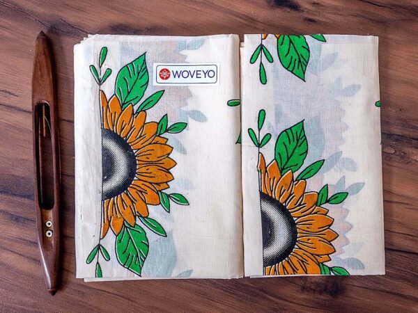 Kerala Cotton Set Mundu with Sunflower Design Mural Print