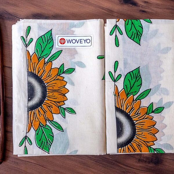 Kerala Cotton Set Mundu with Sunflower Design Mural Print