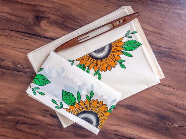 Kerala Cotton Set Mundu with Sunflower Design Mural Print - Image 2
