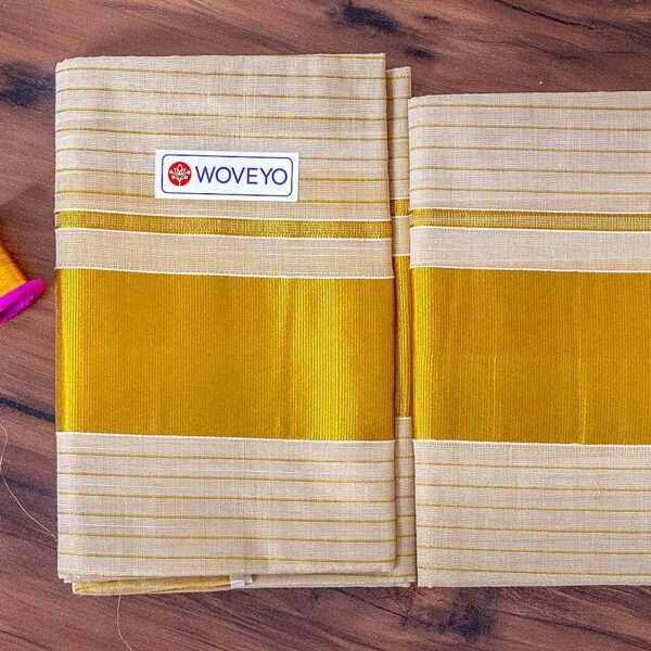 Kerala Tissue Set Mundu with Stripes