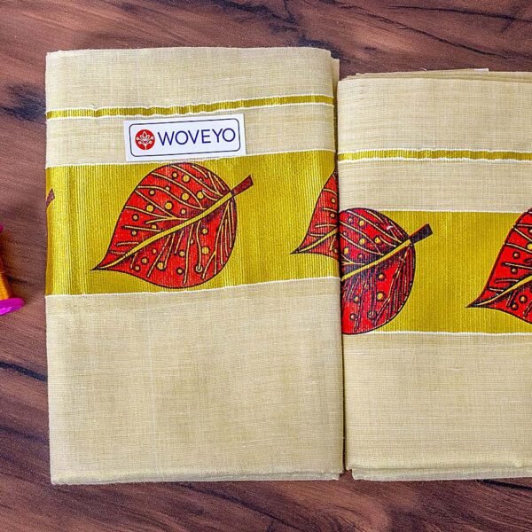 Banyan Leaf Mural Print Kerala Tissue Set Mundu