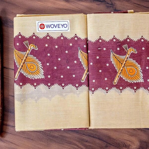 Peacock Leaf Mural Print Kerala Tissue Set Mundu