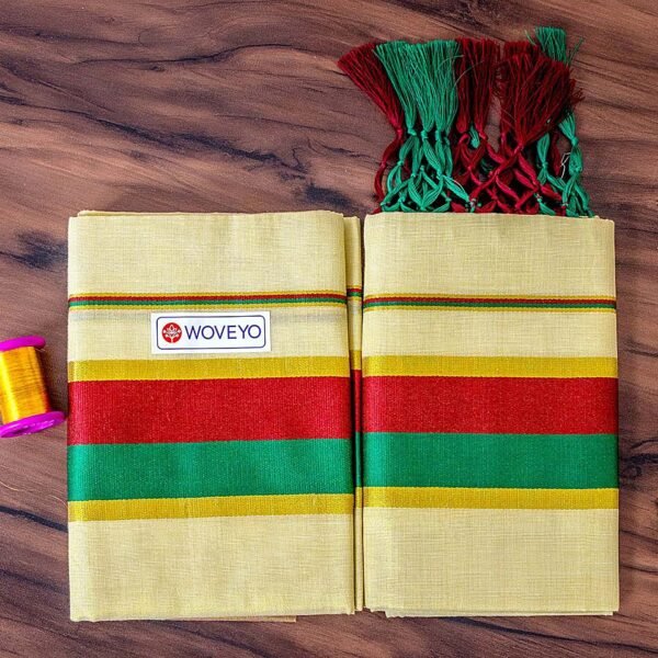 Mixed Zari Kerala Tissue Set Mundu with Tassels