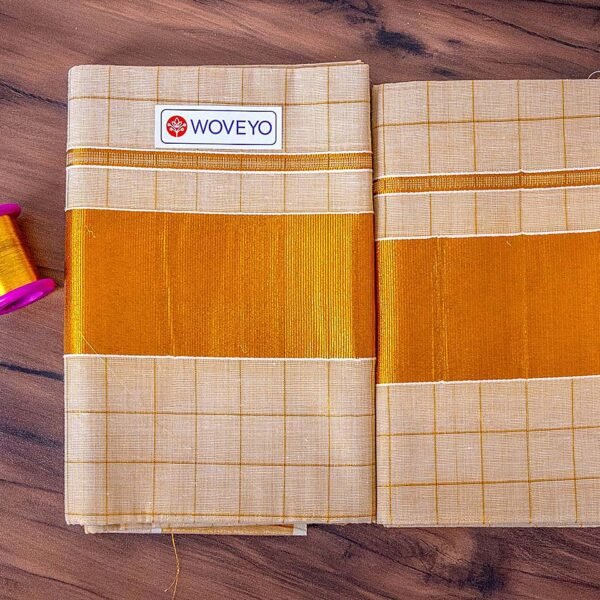 Kerala Tissue Set Mundu with Blocks