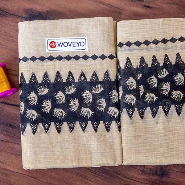 Kerala Tissue Set Mundu with Temple Design