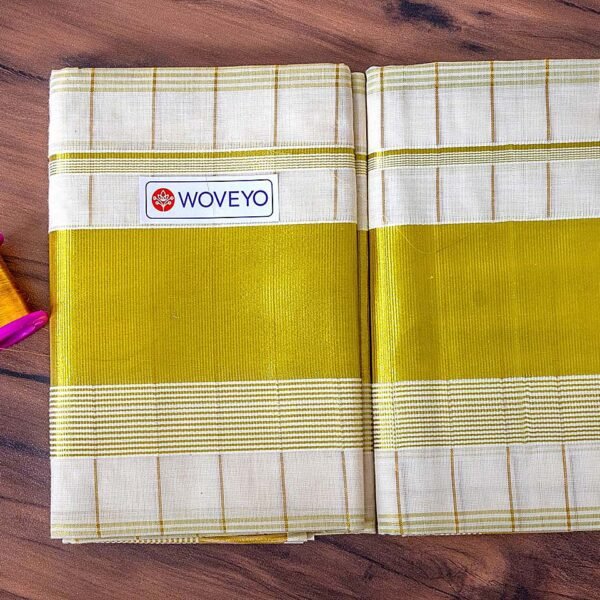 Premium Golden Zari Kerala Cotton Set Mundu with Stripes