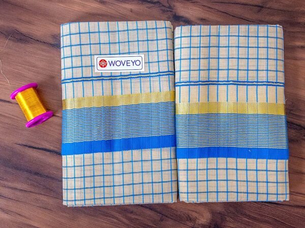 Mixed Zari Kerala Tissue Set Mundu with Blocks
