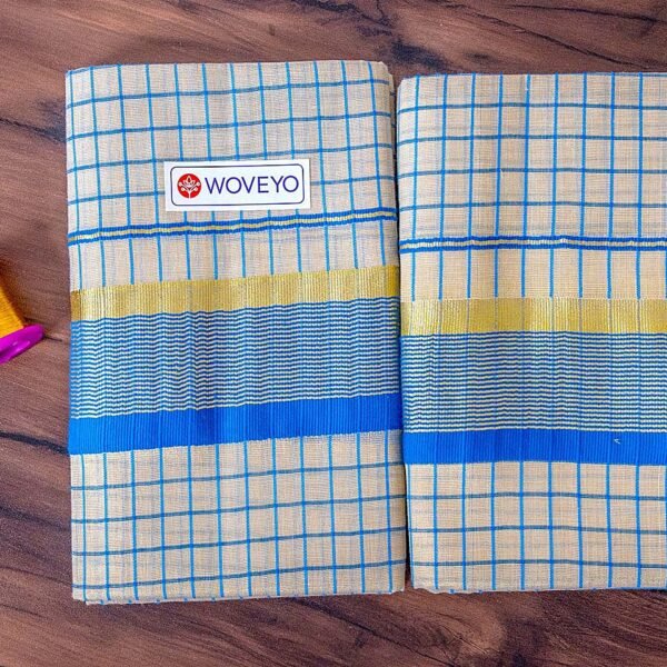Mixed Zari Kerala Tissue Set Mundu with Blocks