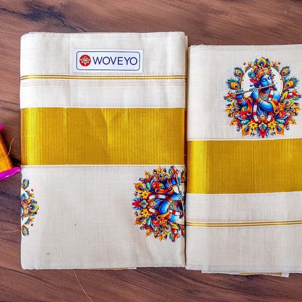 Kerala Cotton Set Mundu with Sticker