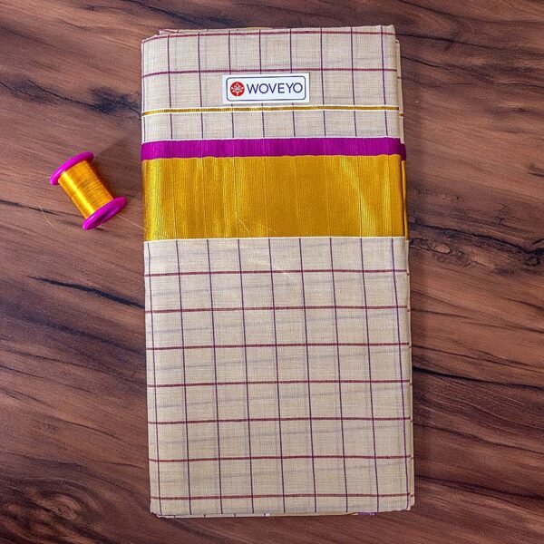 Kerala Kasavu Cotton Saree with Blocks