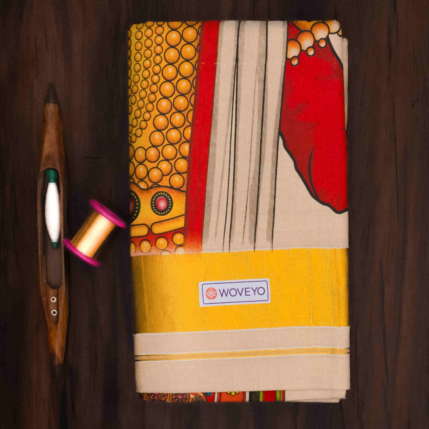 Kathakali Mural Print Kerala Cotton Saree