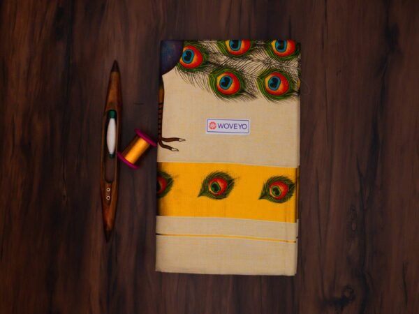 Peacock Floral Print Kerala Tissue Saree