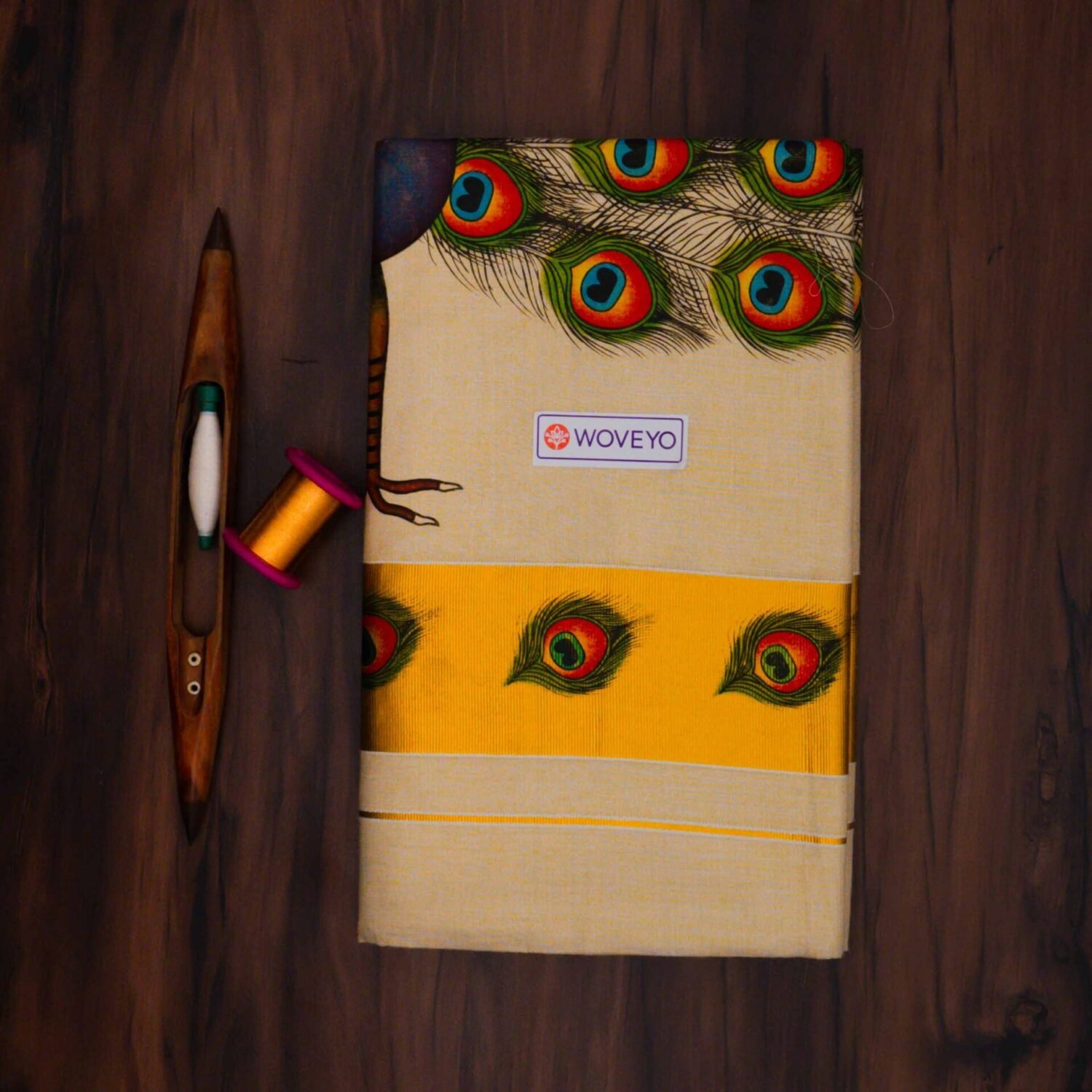 Peacock Floral Print Kerala Tissue Saree
