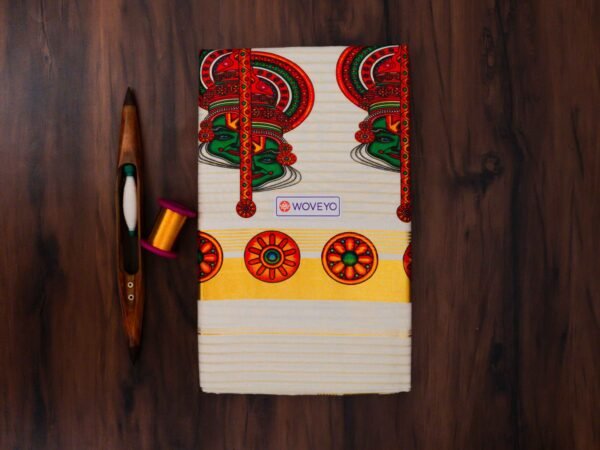 Premium Kathakali Mural Print Kerala Tissue Saree with Stripes