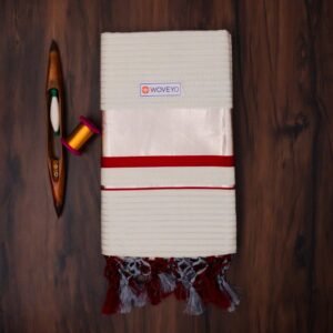 Premium Silver Zari Kerala Tissue Saree with Stripes
