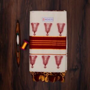 Nettipattam Mural Print Kerala Cotton Saree with Tassels