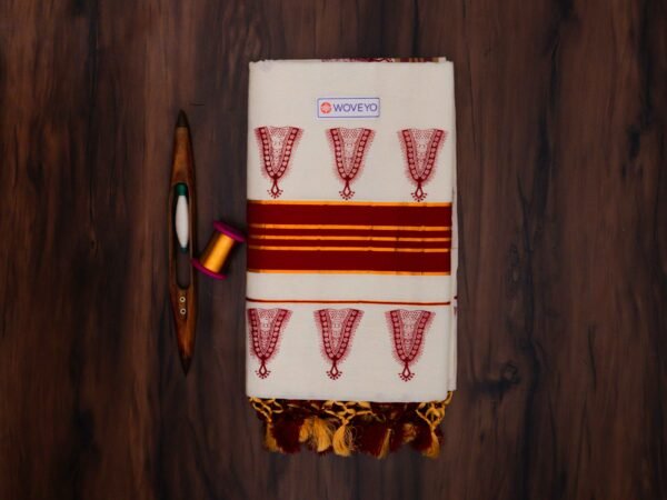 Nettipattam Mural Print Kerala Cotton Saree with Tassels