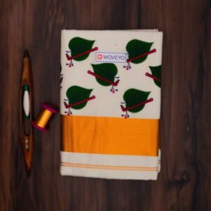 Banyan Leaf Mural Print Kerala Cotton Saree