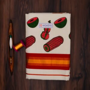 Drums Mural Print Kerala Cotton Saree