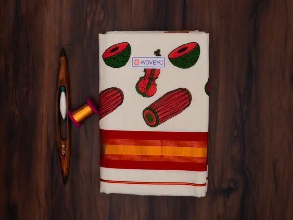 Drums Mural Print Kerala Cotton Saree