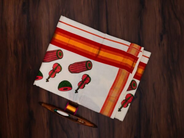 Drums Mural Print Kerala Cotton Saree - Image 2