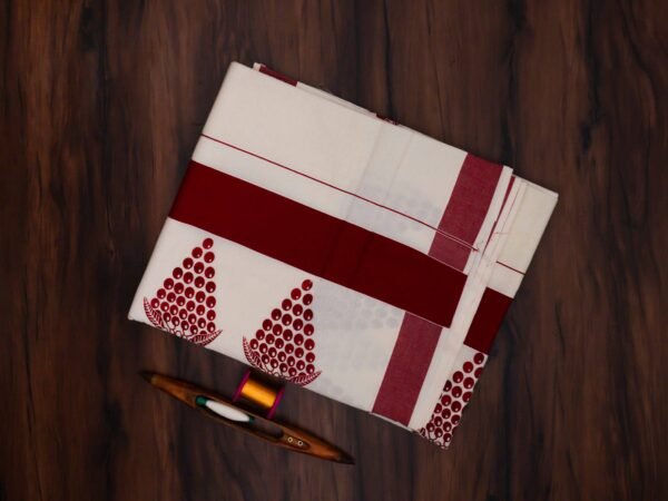Grape Mural Print Kerala Cotton Saree - Image 2