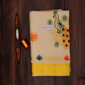 Peacock Tissue Embroidered Kerala Saree