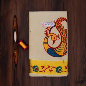 Peacock Tissue Embroidered Kerala Saree