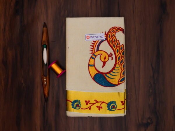 Peacock Tissue Embroidered Kerala Saree