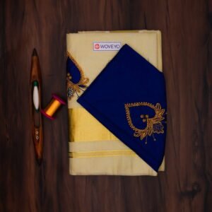 Premium Tissue Embroidered Kerala Saree with Additional Blouse