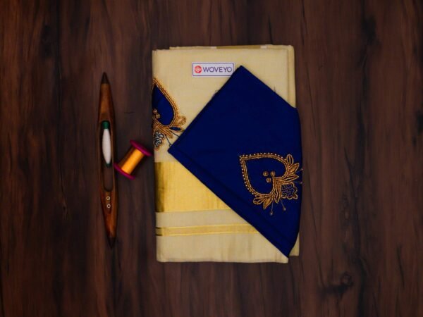 Premium Tissue Embroidered Kerala Saree with Additional Blouse
