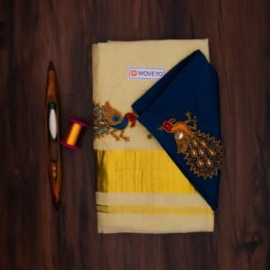Premium Tissue Embroidered Kerala Saree with Additional Blouse