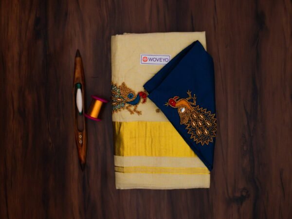 Premium Tissue Embroidered Kerala Saree with Additional Blouse