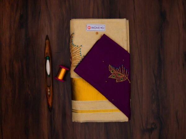 Premium Tissue Embroidered Kerala Saree with Additional Blouse