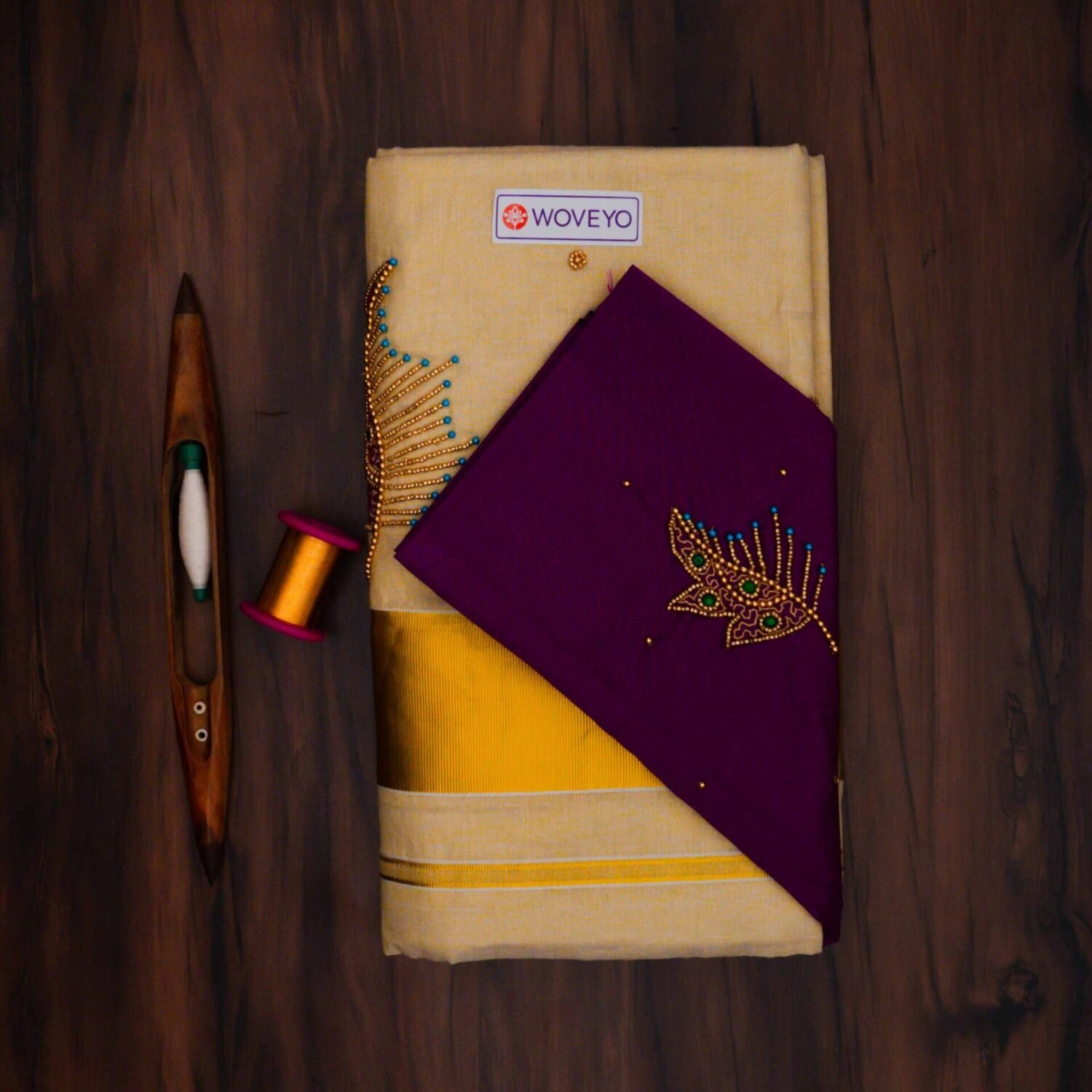 Premium Tissue Embroidered Kerala Saree with Additional Blouse