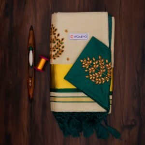 Premium Tissue Embroidered Kerala Saree with Additional Blouse