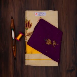 Premium Tissue Embroidered Kerala Saree with Additional Blouse