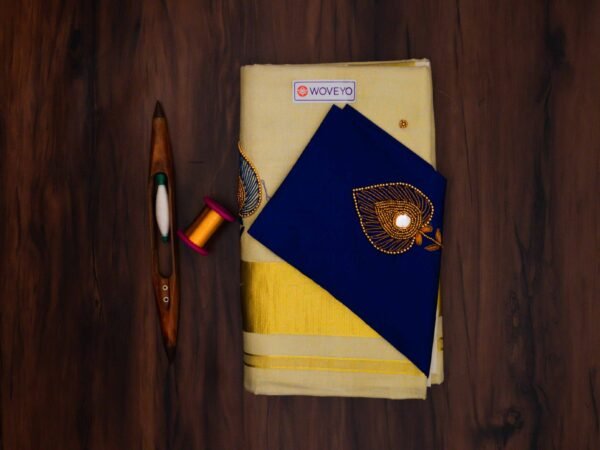 Premium Tissue Embroidered Kerala Saree with Additional Blouse