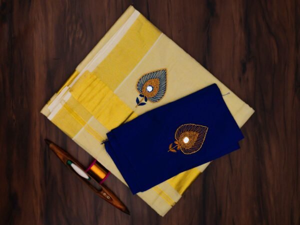 Premium Tissue Embroidered Kerala Saree with Additional Blouse - Image 2