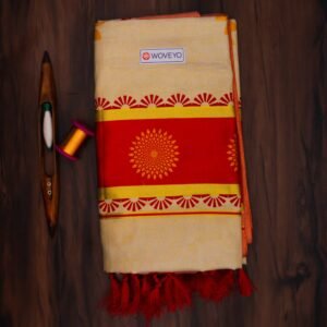 Floral Mural Print Kerala Tissue Saree with Tassels