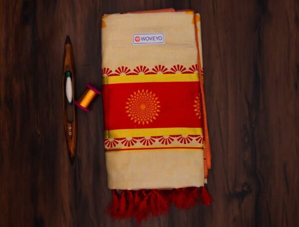 Floral Mural Print Kerala Tissue Saree with Tassels