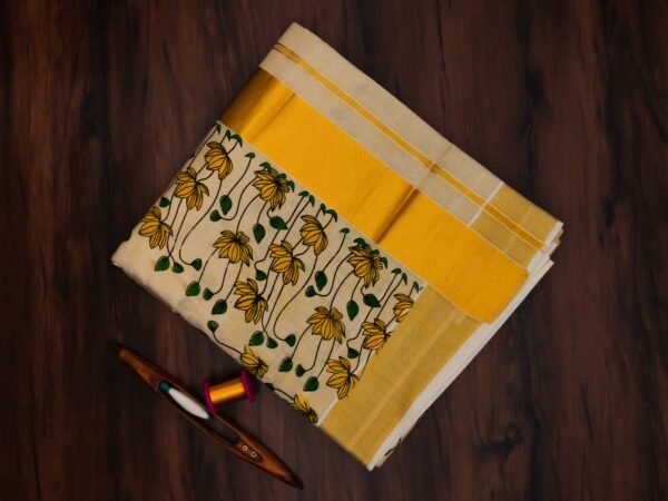 Floral Mural Print Kerala Tissue Saree - Image 2