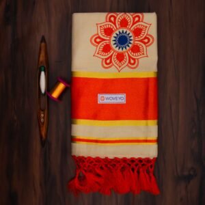 Floral Mural Print Kerala Tissue Saree with Tassels
