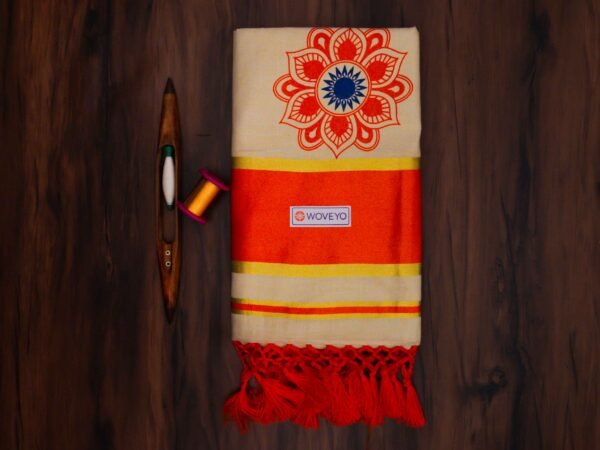 Floral Mural Print Kerala Tissue Saree with Tassels