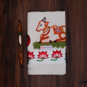 Kerala Silver Tissue Saree with Mural Print