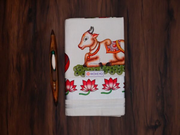 Kerala Silver Tissue Saree with Mural Print